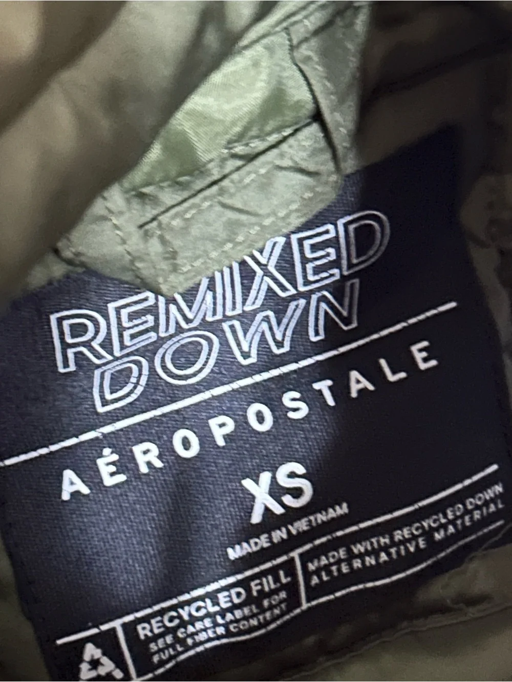 Aeropostale Remixed Down Mens Olive Green Quilted Puffer Vest Size XS
